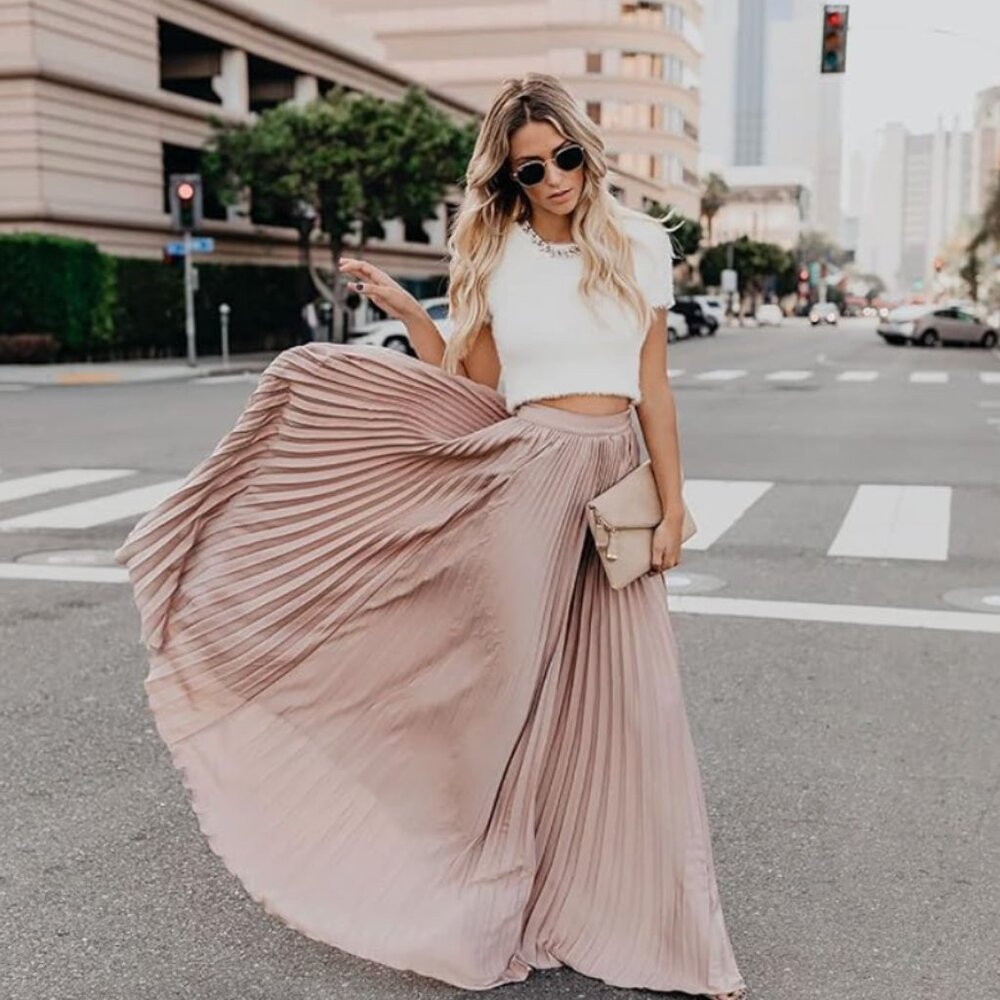 Aurelia Pleated Chiffon Midi Skirt